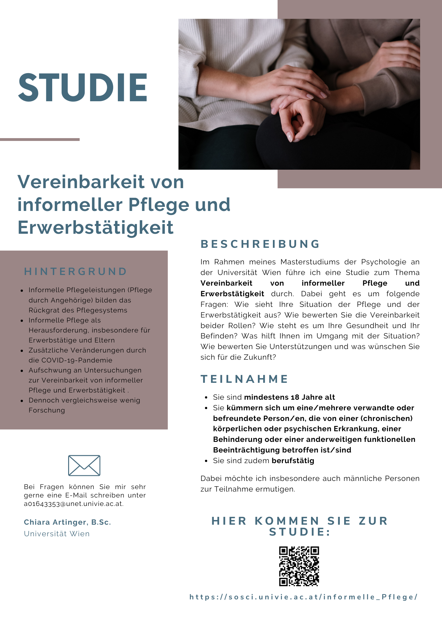 Studie zur Vereinbarkeit von informeller Pflege und Erwerbstätigkeit.